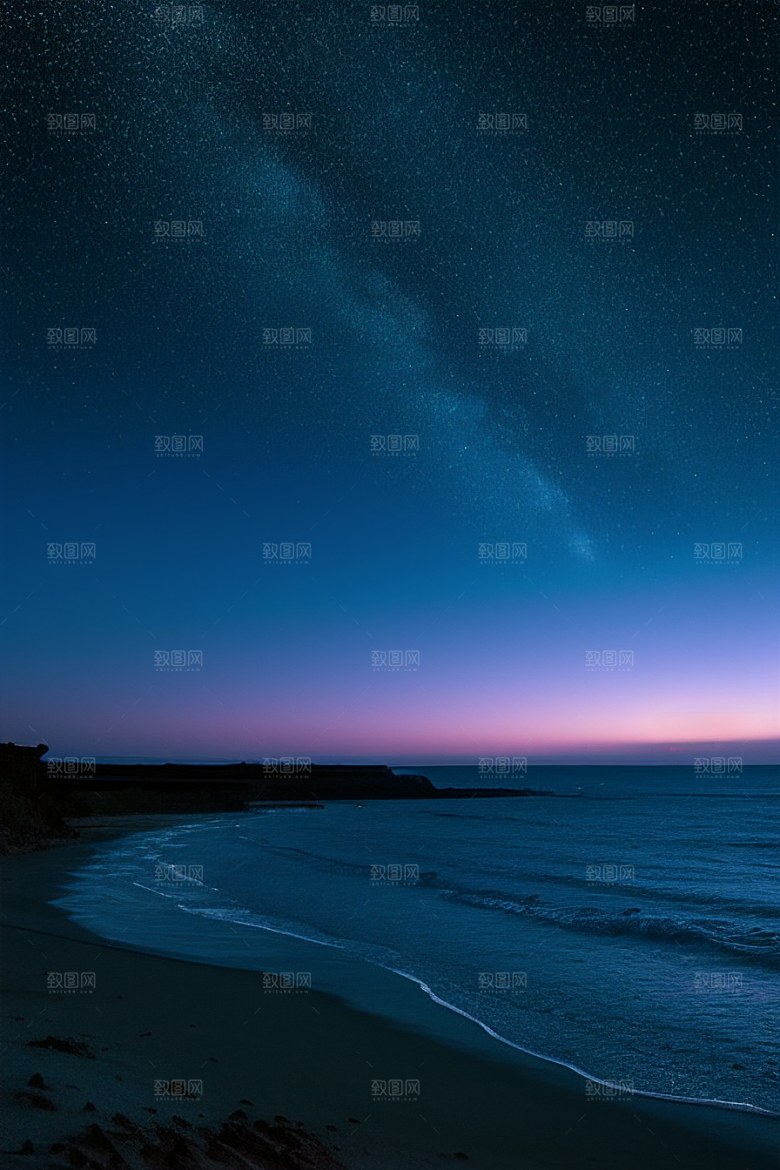 月亮下的星海与海洋荧光绘画