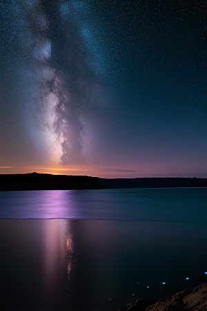 月亮下的星海与海洋荧光绘画