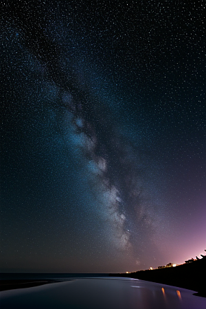 月亮下的星海与海洋荧光绘画