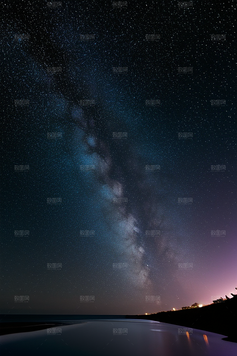 月亮下的星海与海洋荧光绘画