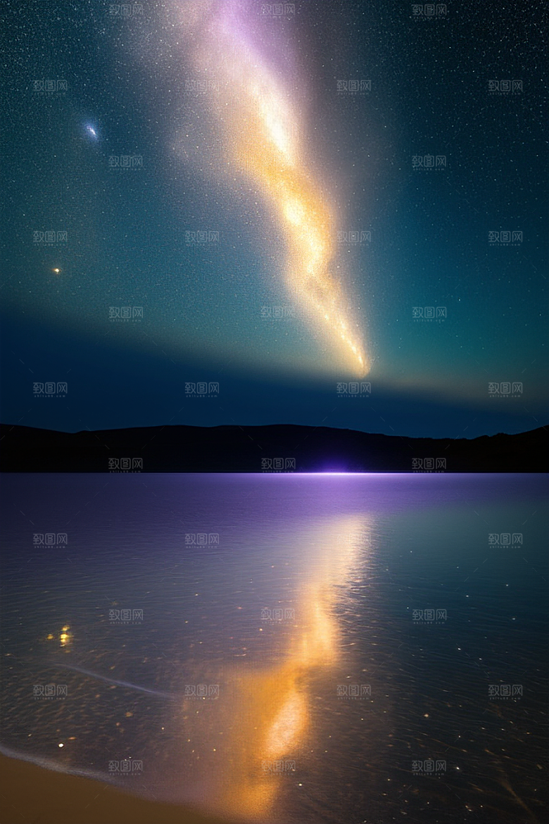 月亮下的星海与海洋荧光绘画