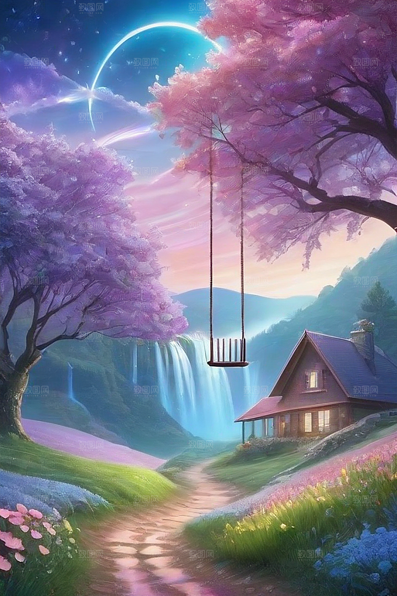 星光与蓝色花园美景