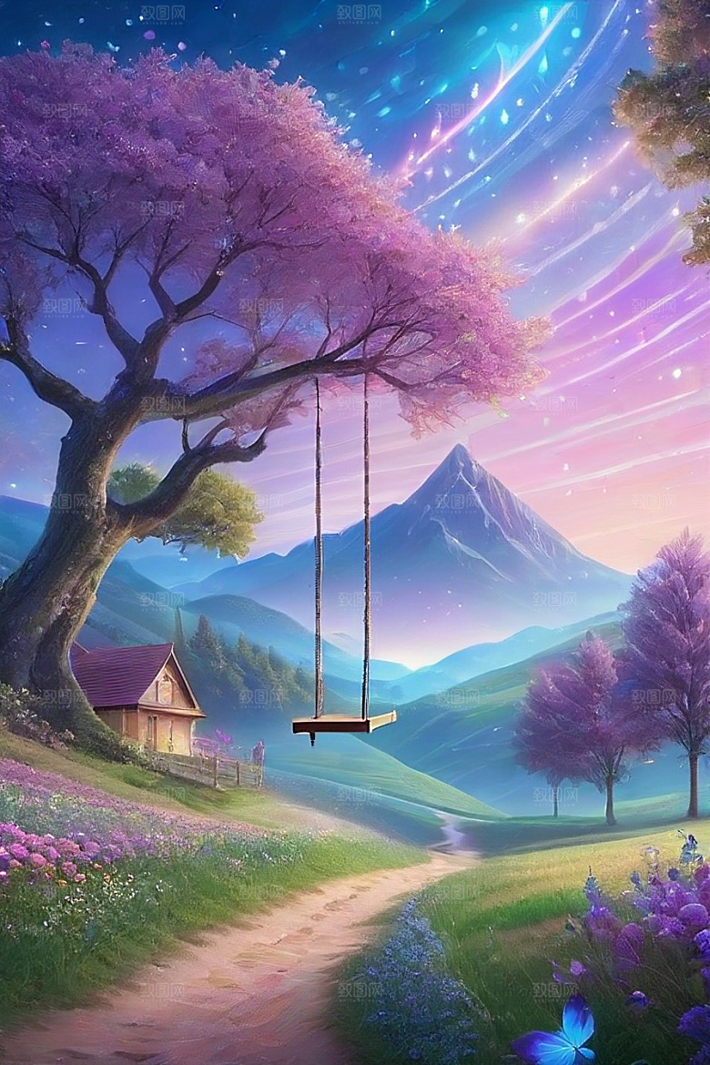 星光与蓝色花园美景