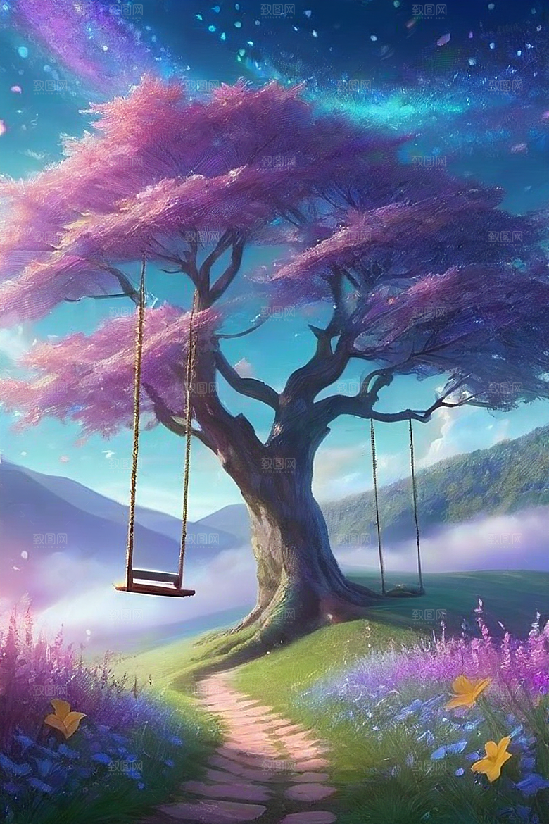 星光与蓝色花园美景