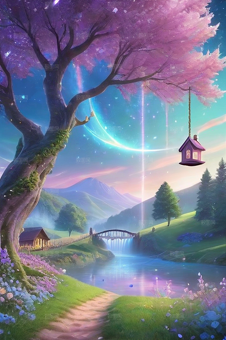 星光与蓝色花园美景