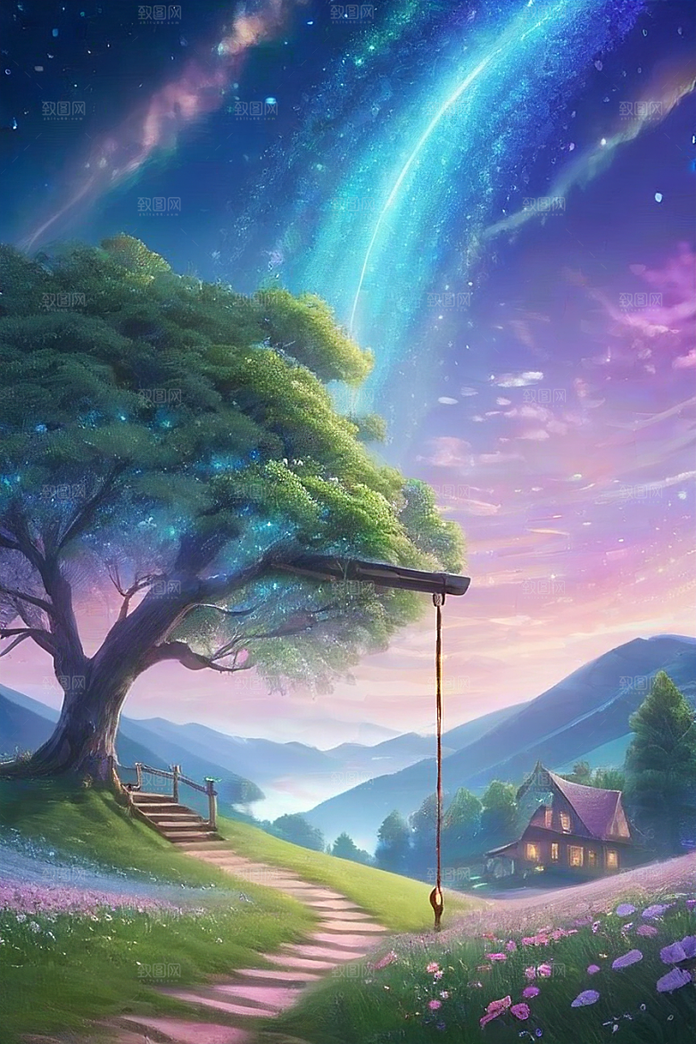 星光与蓝色花园美景