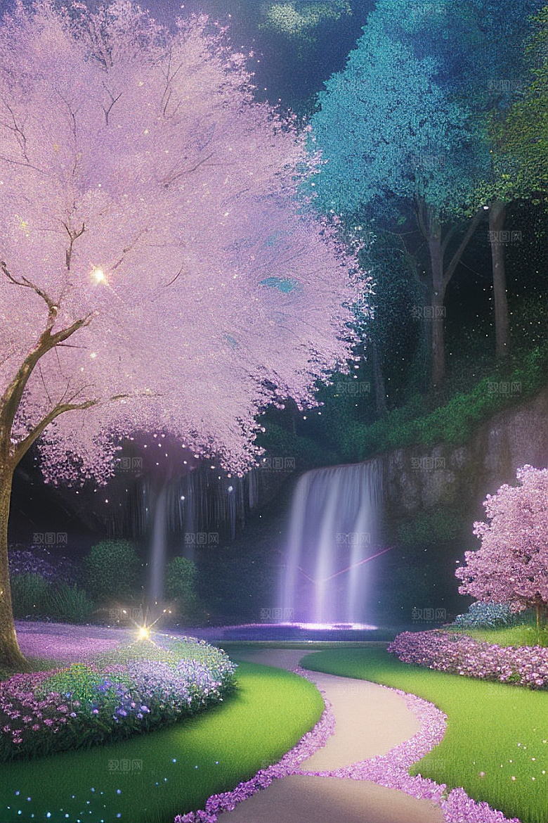 清晨的花园仙境美景