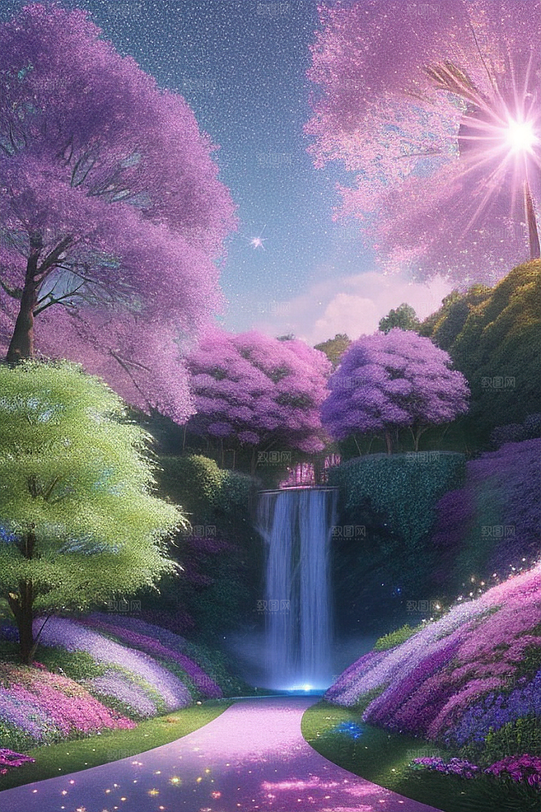 清晨的花园仙境美景