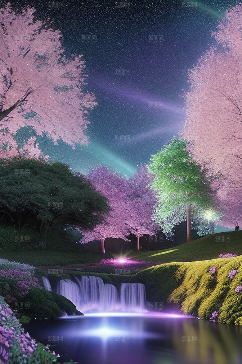清晨的花园仙境美景