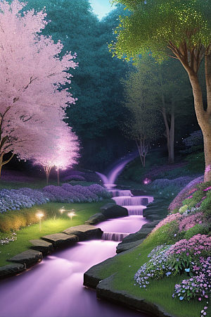 清晨的花园仙境美景