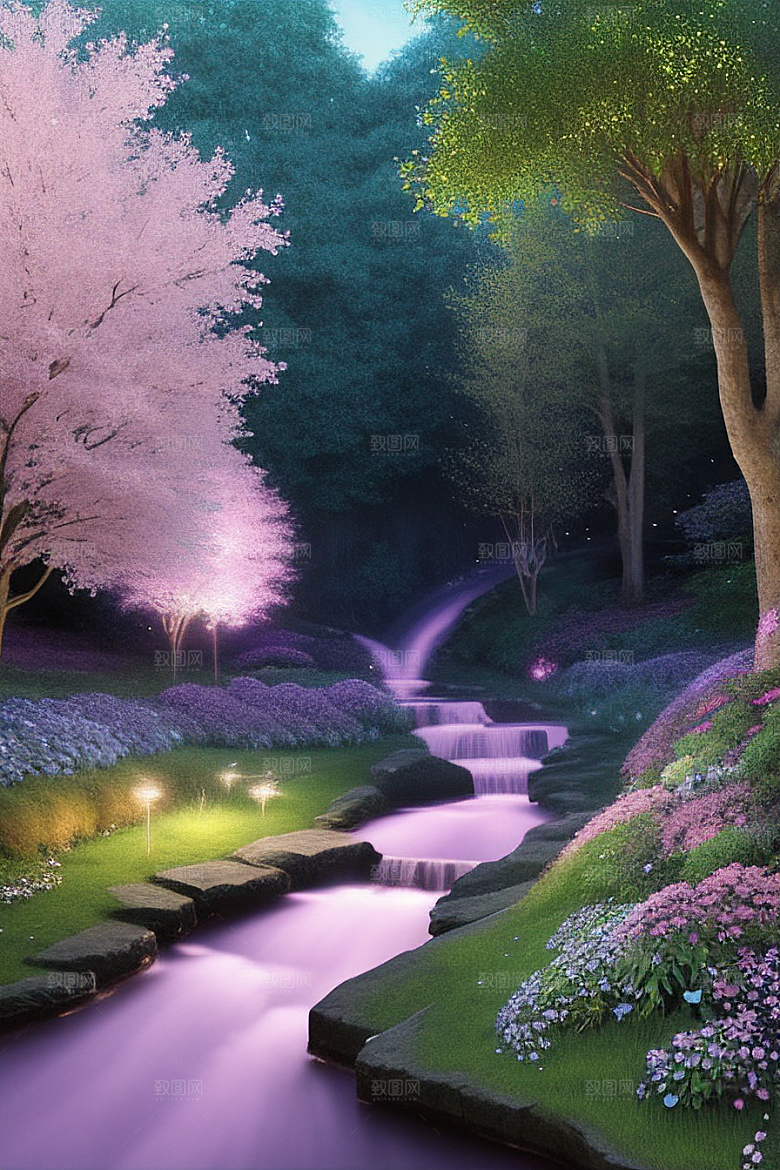 清晨的花园仙境美景