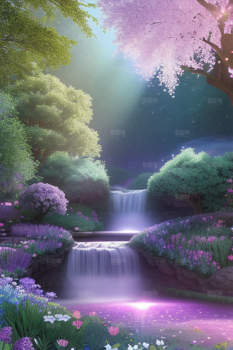 清晨的花园仙境美景