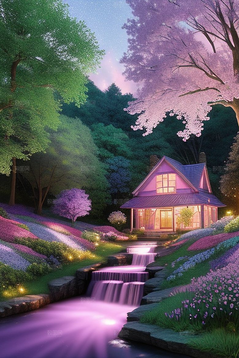 清晨的花园仙境美景
