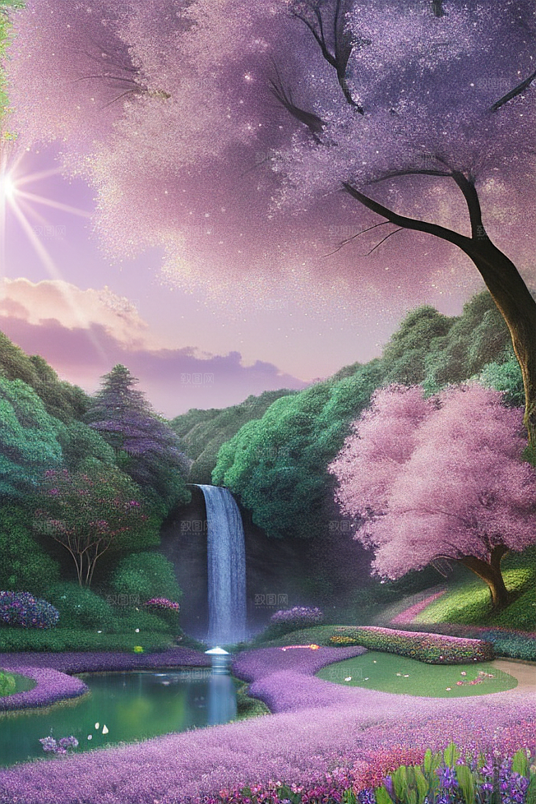清晨的花园仙境美景