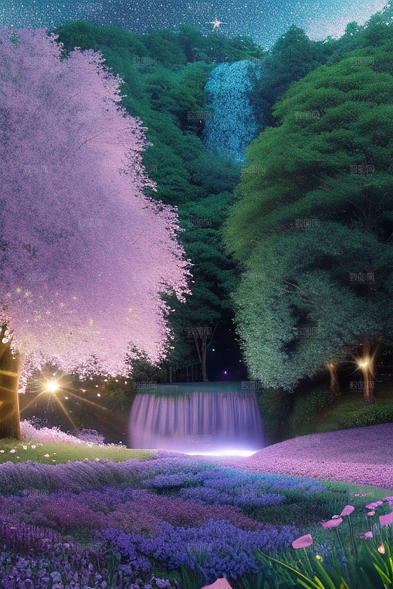 星光与蓝色玫瑰美景