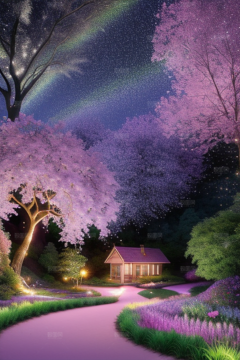 星光与蓝色玫瑰美景