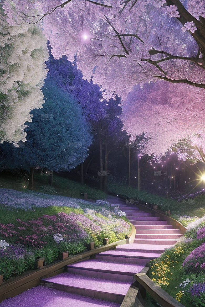 星光与蓝色玫瑰美景