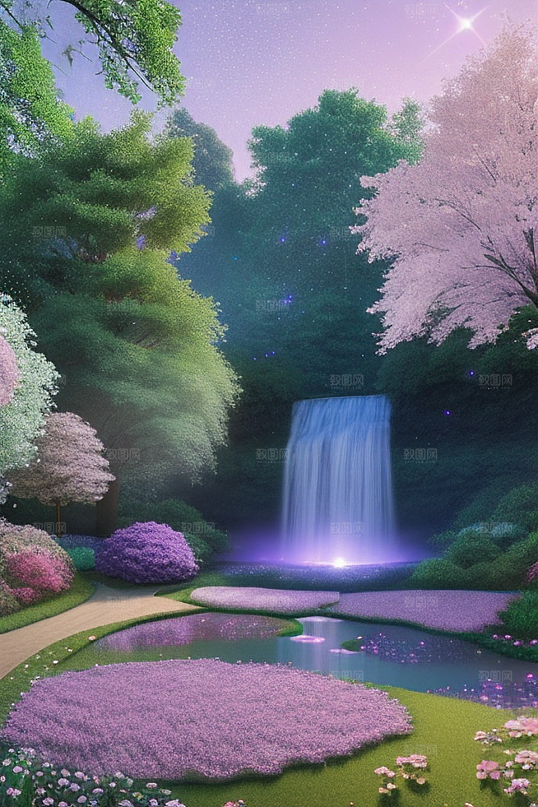 星光与蓝色玫瑰美景