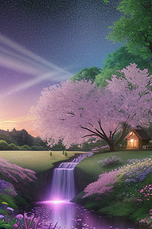 星光与蓝色玫瑰美景
