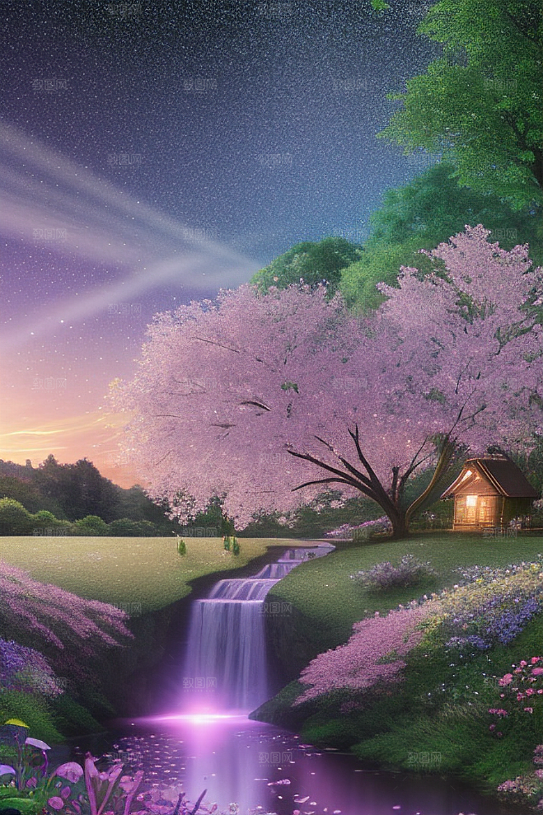 星光与蓝色玫瑰美景