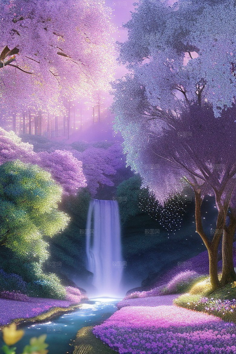 清晨的蓝色花园美景