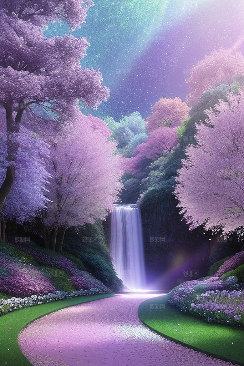 清晨的蓝色花园美景