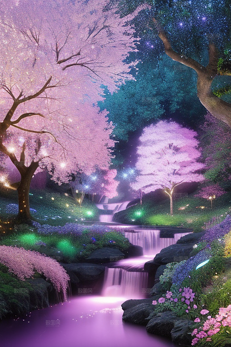 清晨的蓝色花园美景