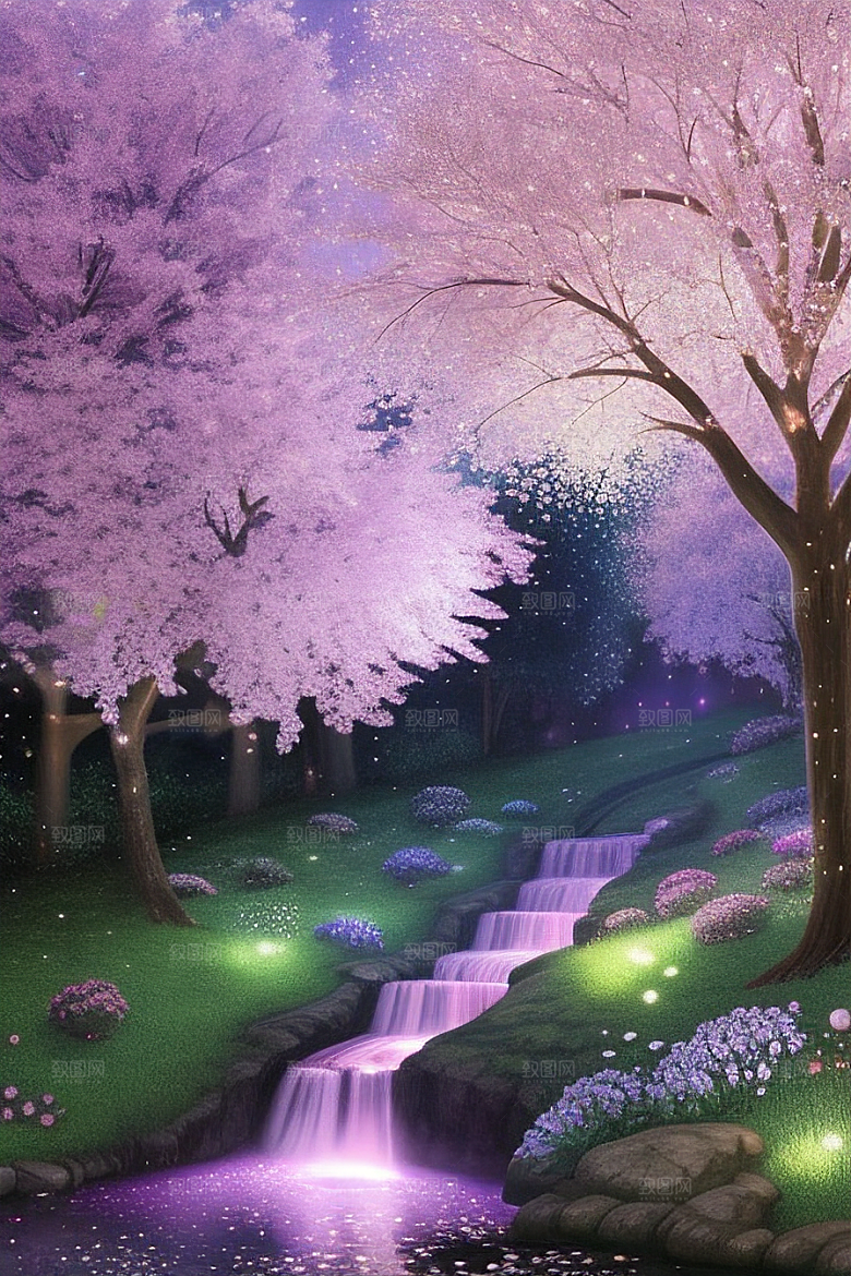 清晨的蓝色花园美景
