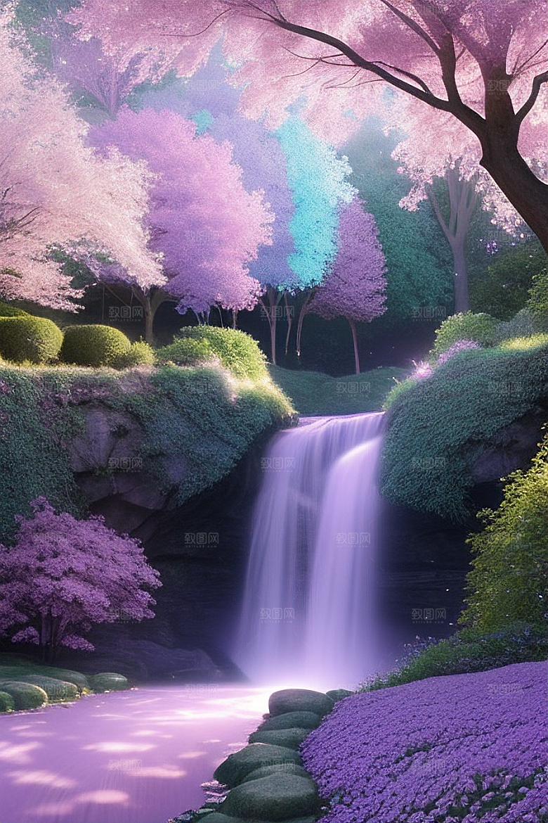 清晨的蓝色花园美景