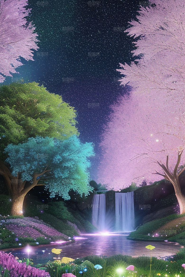 清晨的蓝色花园美景