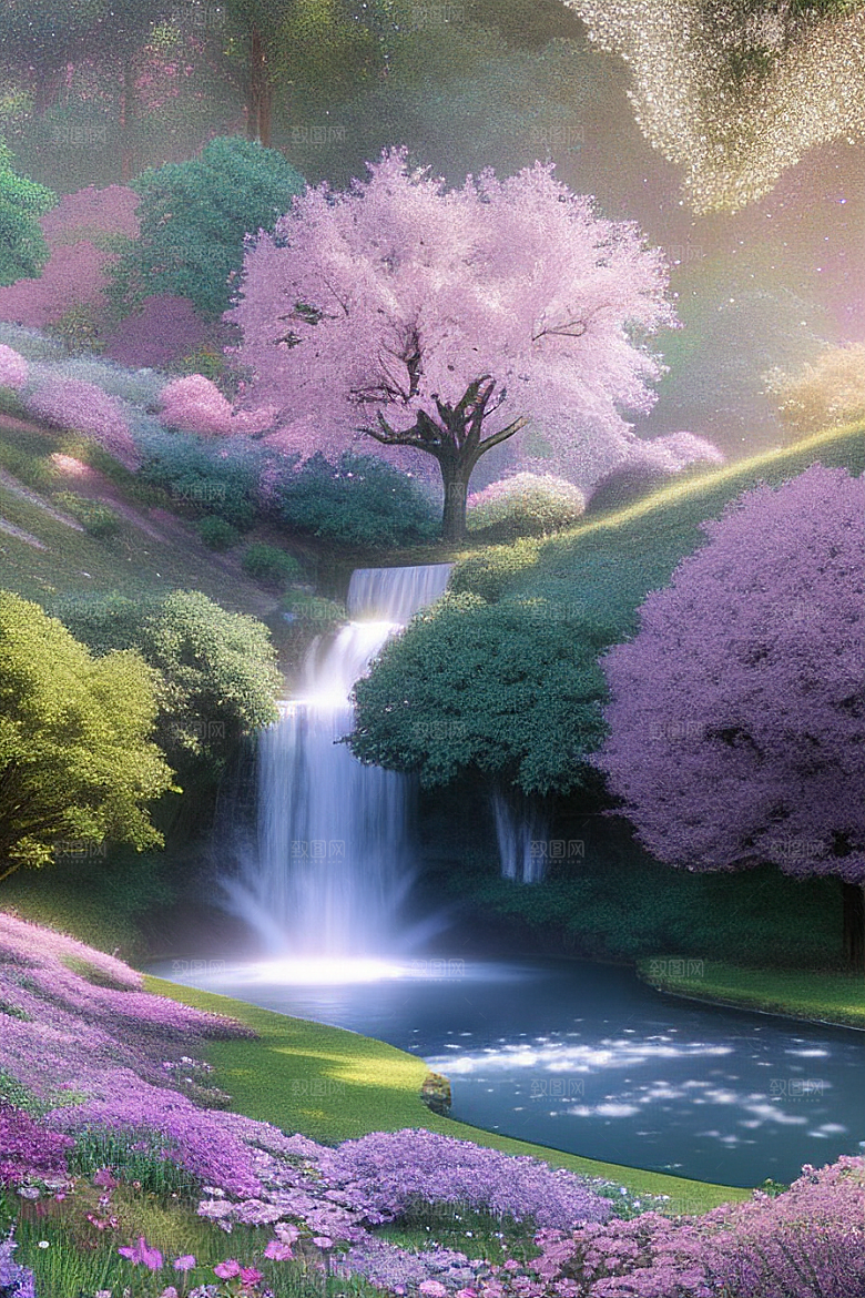 清晨的蓝色花园美景