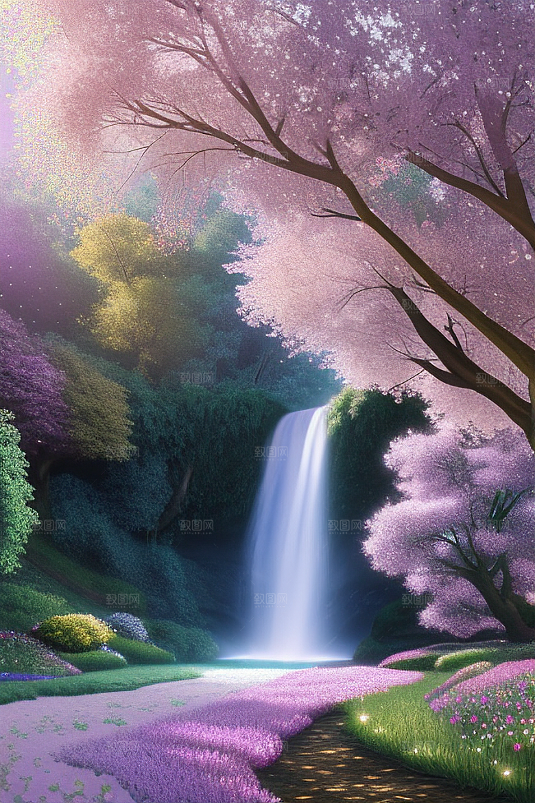 清晨的蓝色花园美景