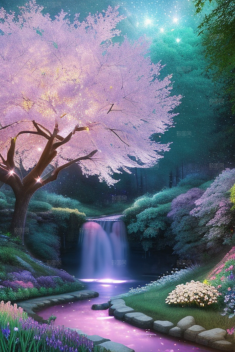 绿林的花海花满林间美景