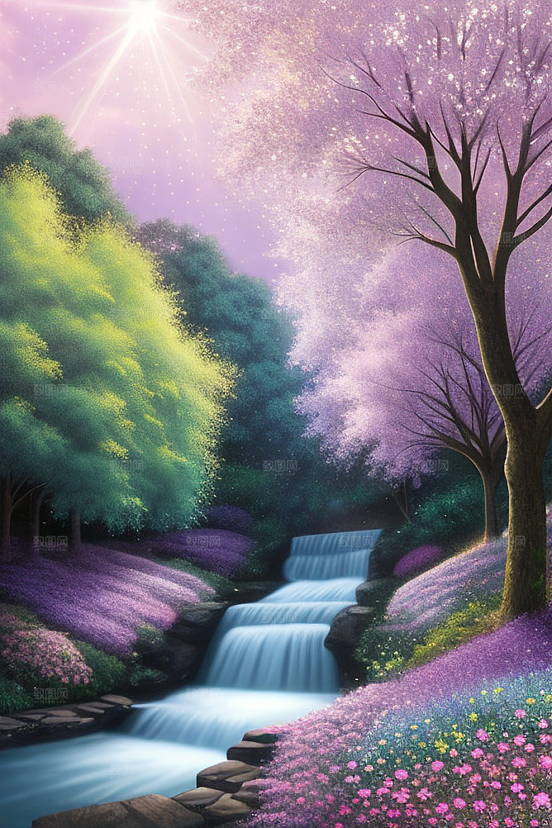 绿林的花海花满林间美景