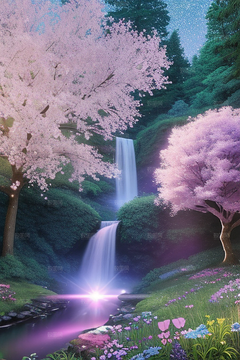 清晨的绿色森林美景