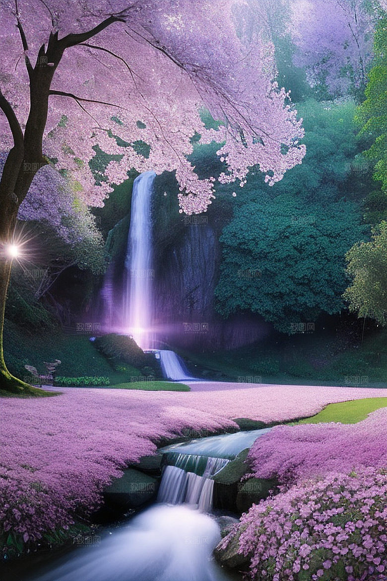 清晨的绿色森林美景