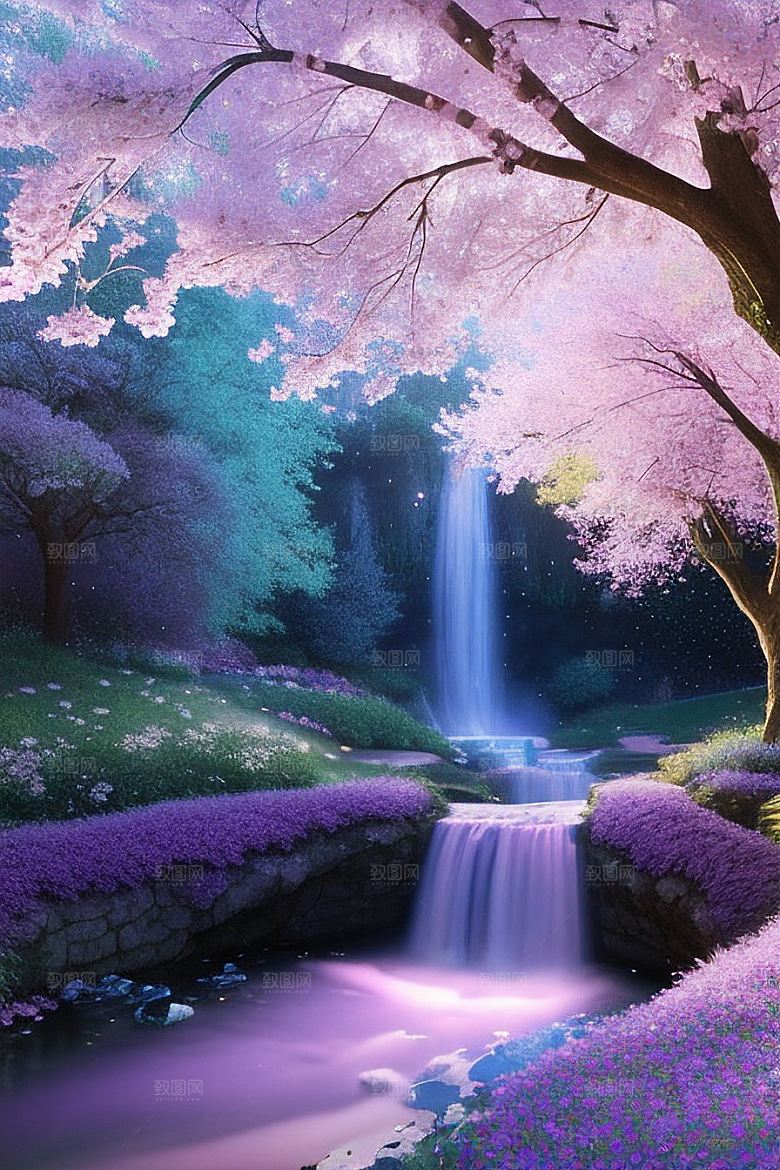 清晨的绿色森林美景