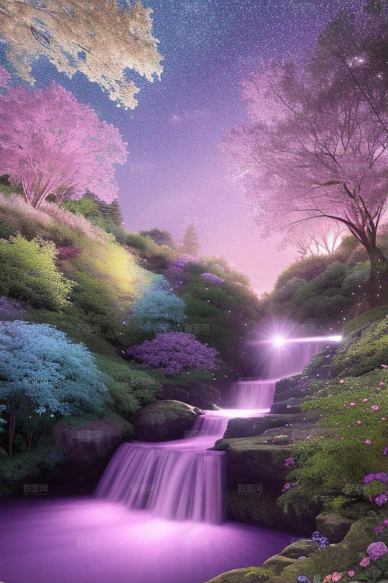 清晨的绿色森林美景