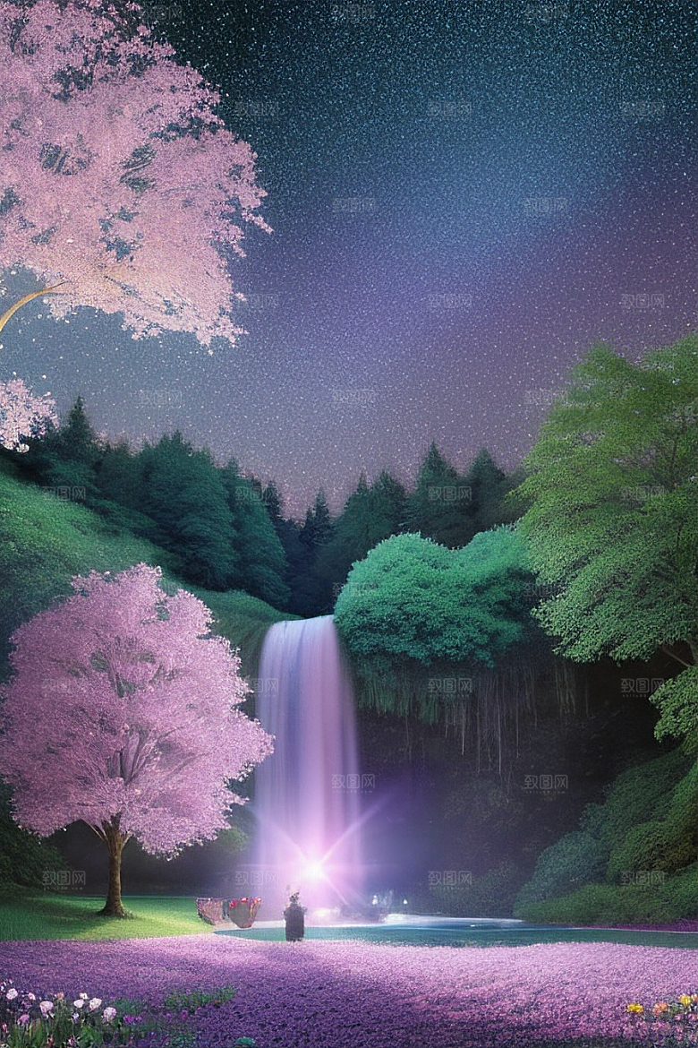 清晨的绿色森林美景