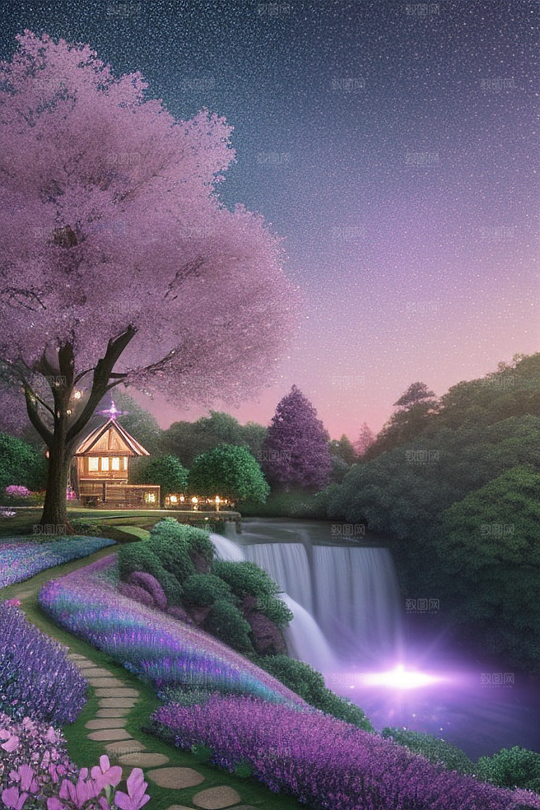 清晨的绿色森林美景