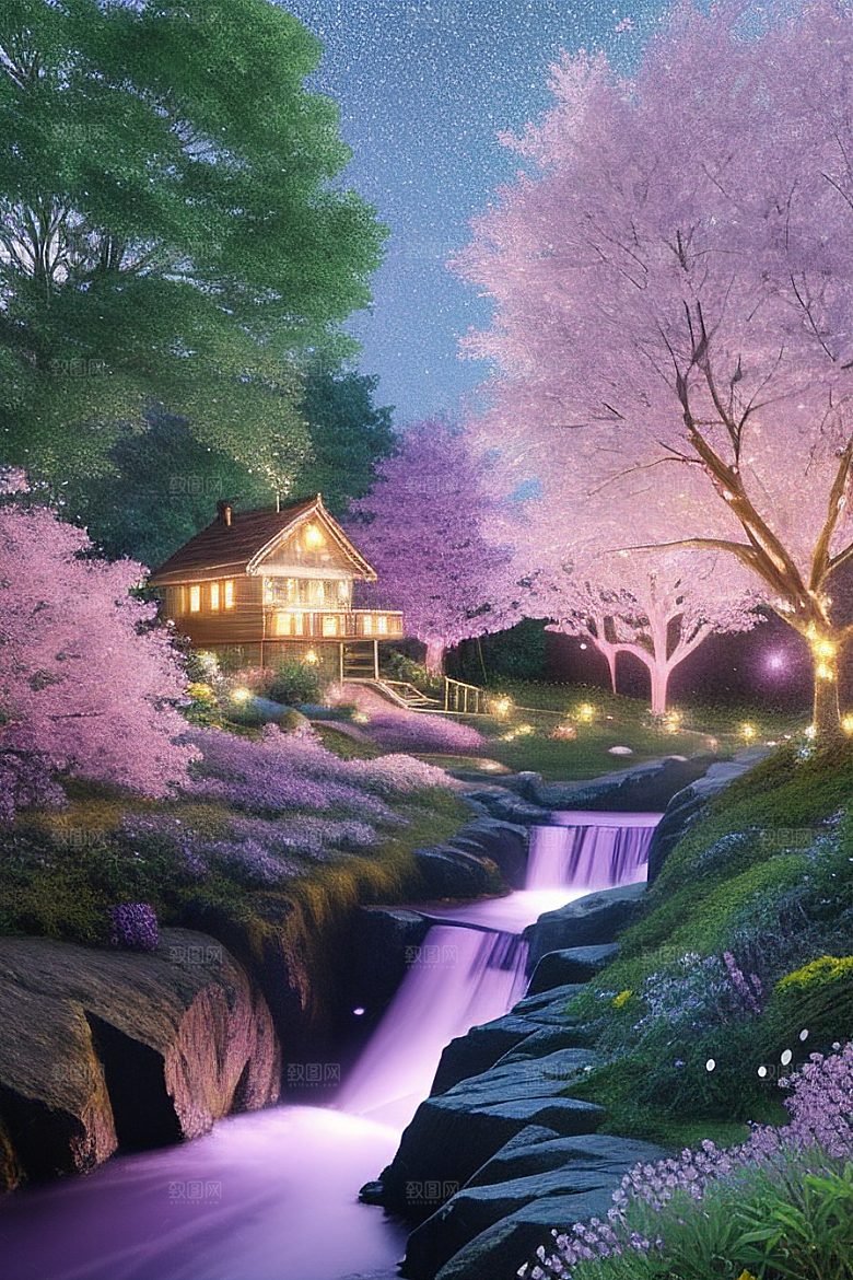 清晨的绿色森林美景