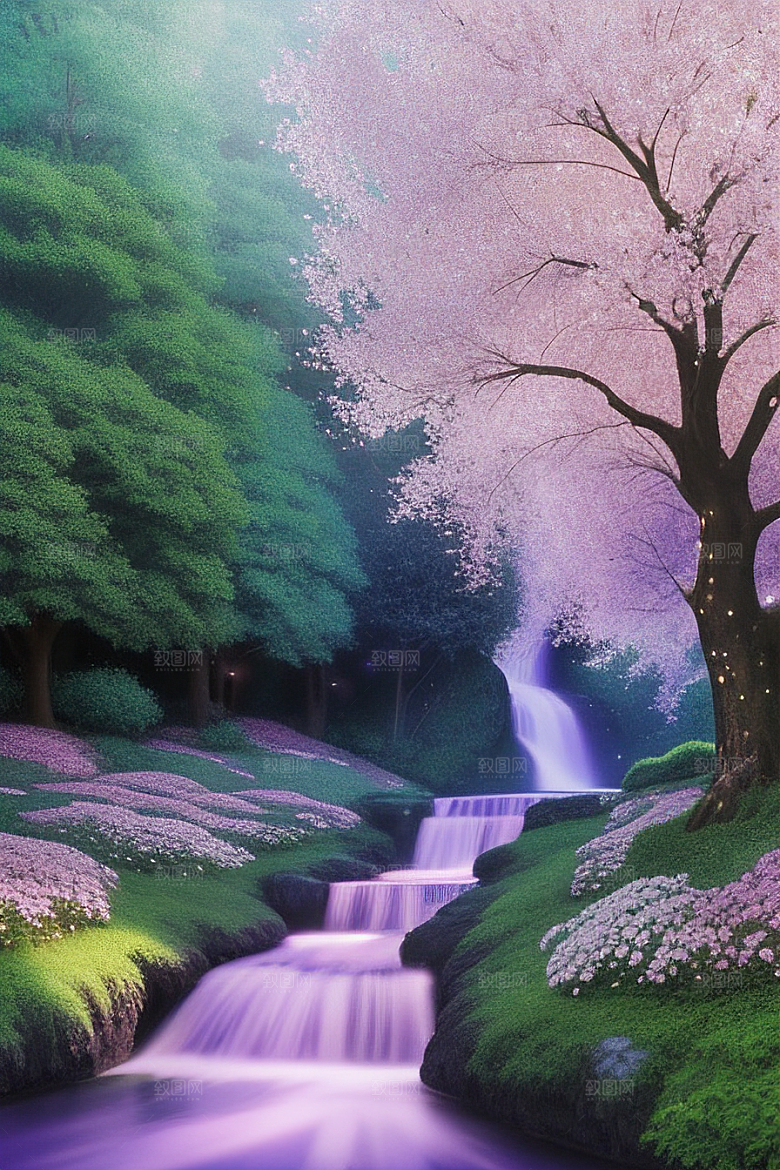 清晨的绿色森林美景