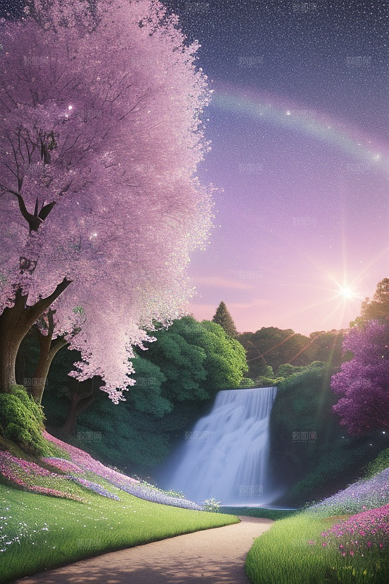 清晨的绿色森林美景