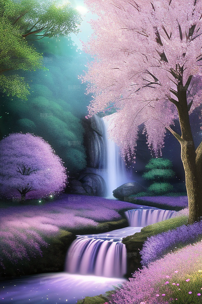 清晨的绿色森林美景