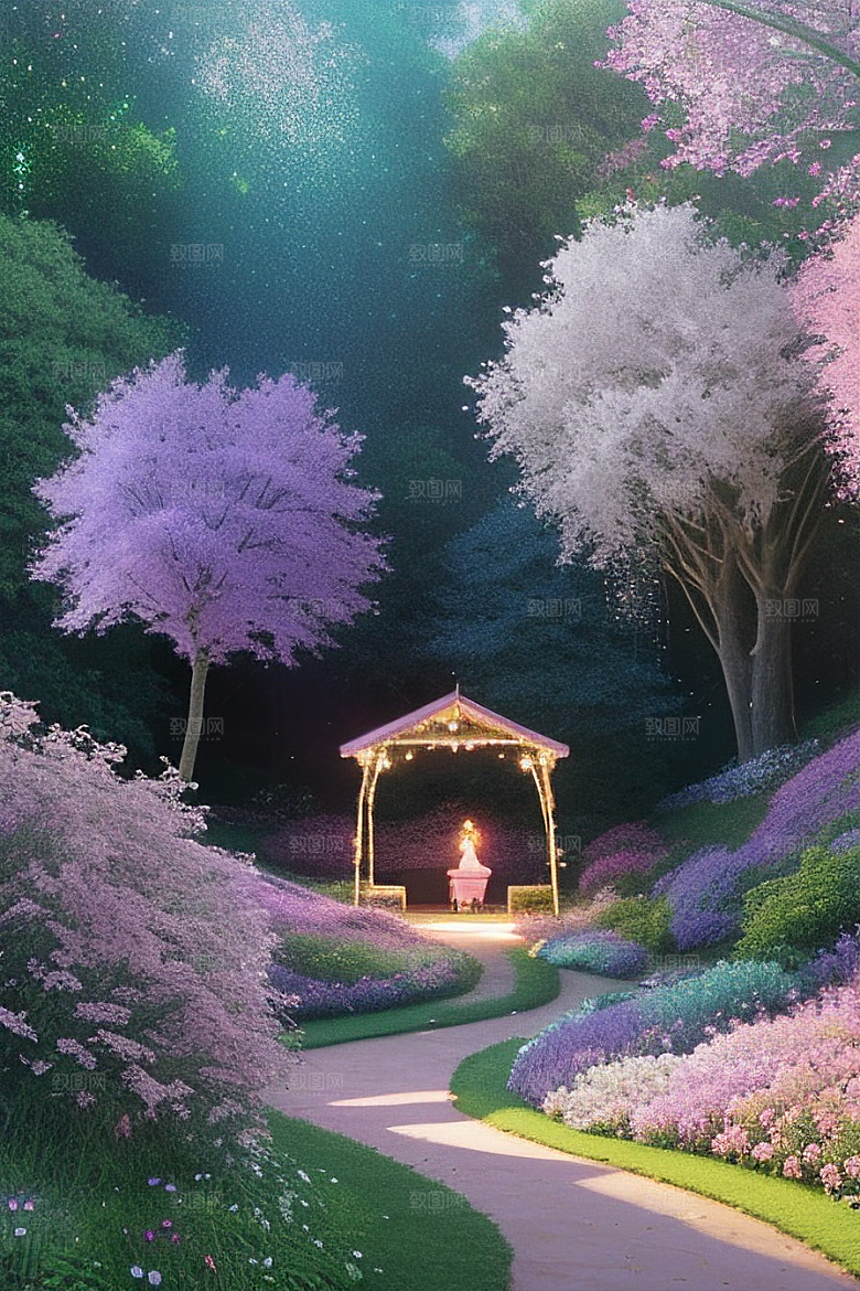 清晨的绿色森林美景