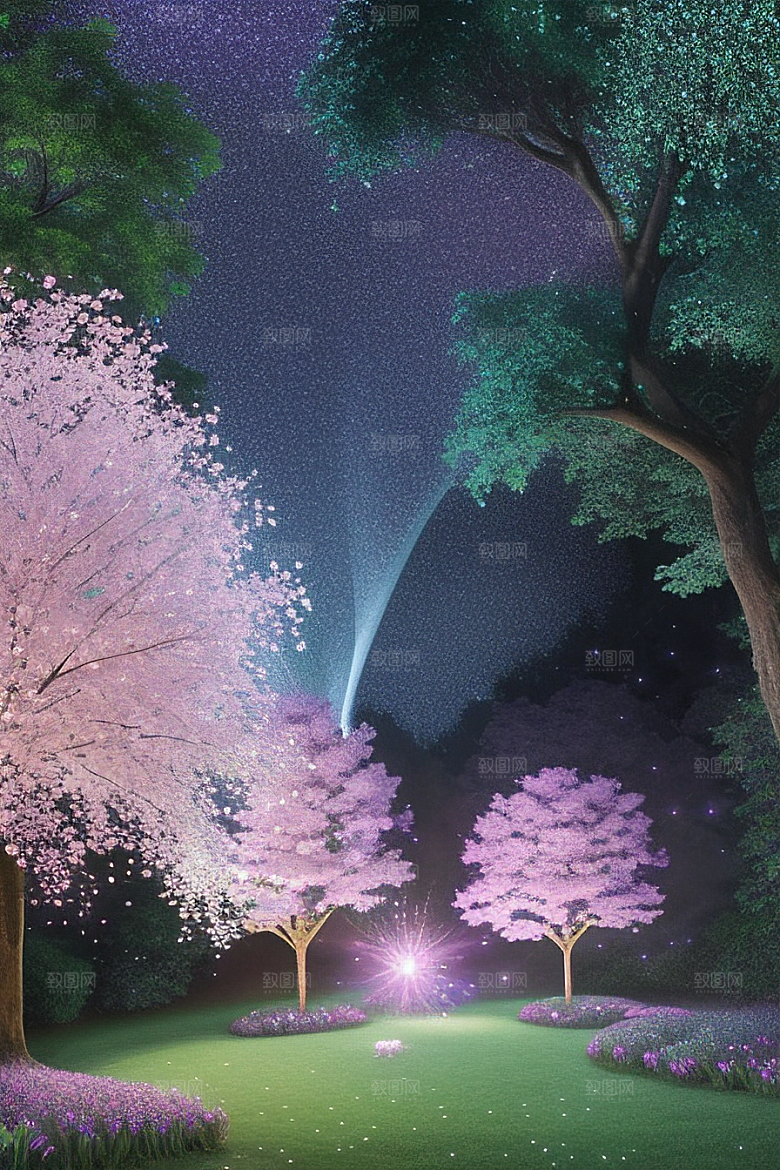 清晨的绿色森林美景