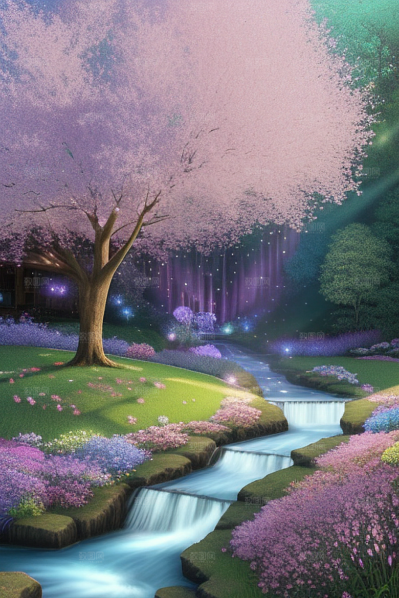 清晨的绿色森林美景