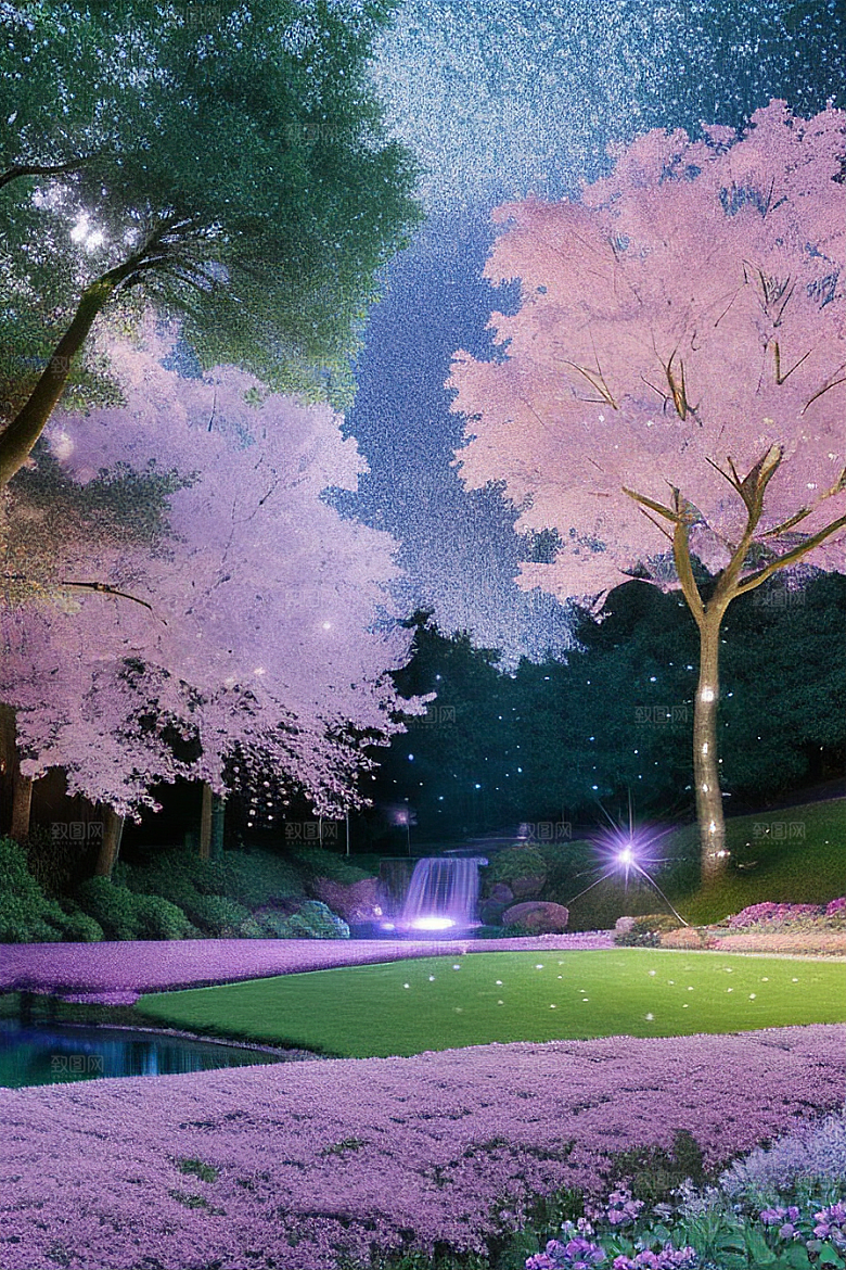 星光与蓝色花园美景