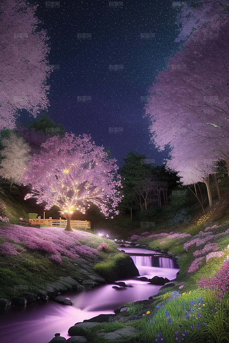 星光与蓝色花园美景