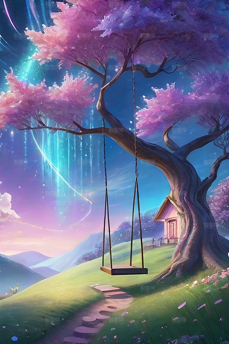 星光与蓝色花园美景